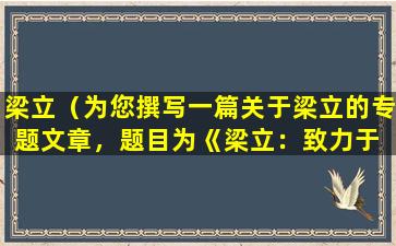 梁立（为您撰写一篇关于梁立的专题文章，题目为《梁立：致力于 AI 领域创新的科技领袖》。）